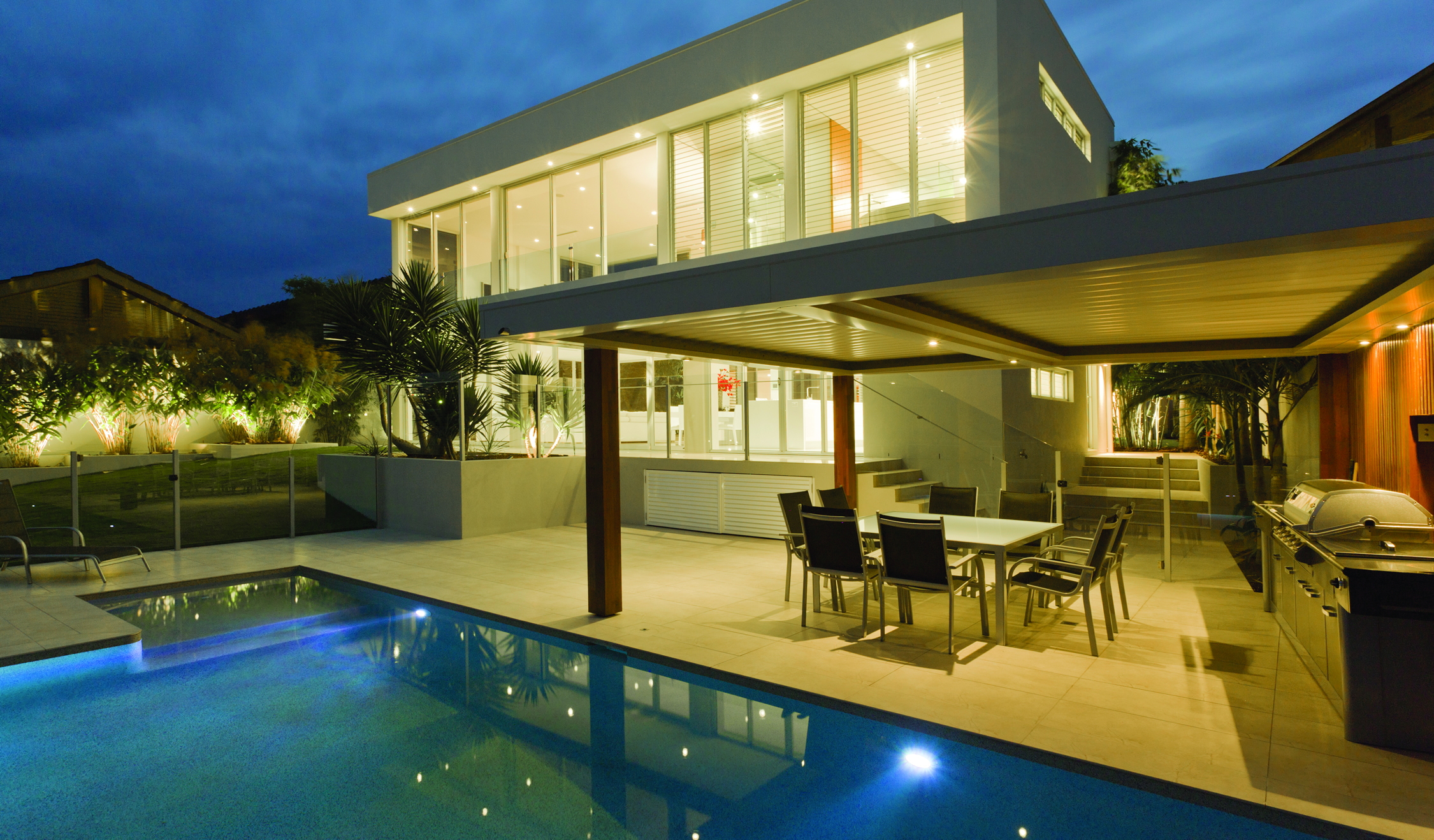 outdoor kitchen in cool toned photo