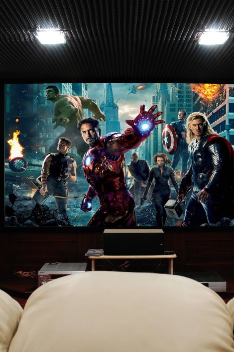 Avengers playing on a home theater screen